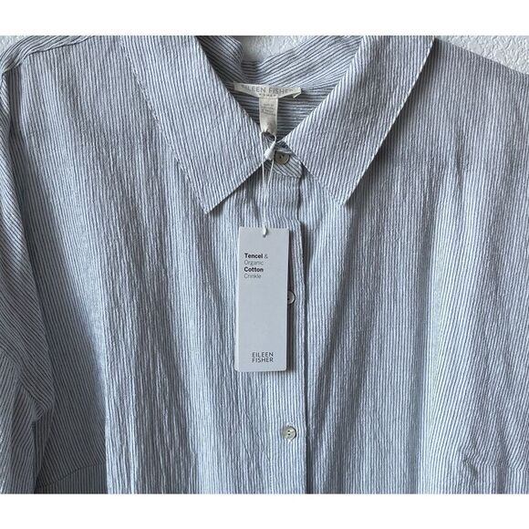 NWT'S $158 Eileen Fisher Classic Collar Tencel & Organic Cotton Crinkle Shirt 2X - Picture 2 of 5
